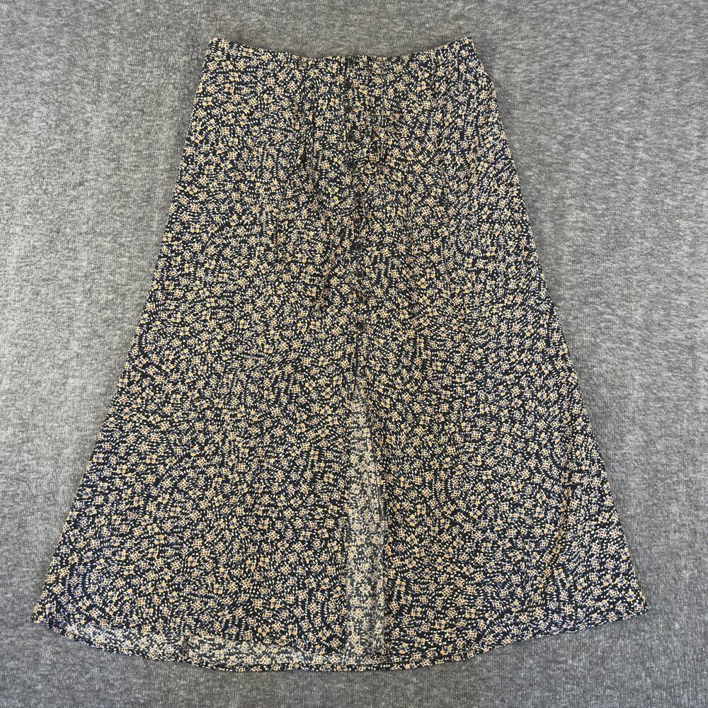 Sessun Skirt Womens 38 Black Floral Print Button Front A-Line Midi Rosena